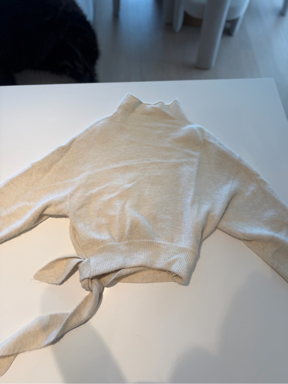 Aritzia wool Wilfred Cream Tie-Back Mock Neck Sweater - Women's